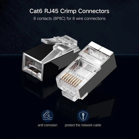 UGREEN Cat 6 Shielded RJ45 Connectors, 100 - Pack Crystal Head Plugs, Gold - Plated, STP Modular Network Cable Ends for Solid & Stranded Ethernet Cable, High Speed LAN Internet (50248) - Ugreen India