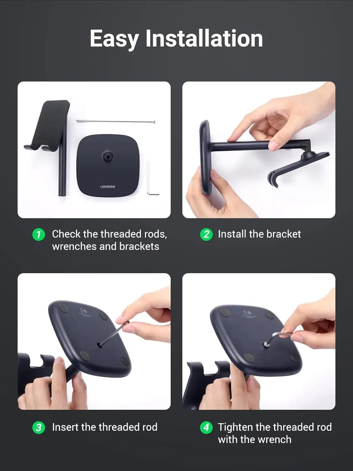 UGREEN Desk Adjustable Multi - Angle Cell Phone Stand Compatible with 4 - 7.9" devices For iPhone 15 Pro/14 Plus/13/12 Pro Max/11/SE/XS/XR/Samsung Galaxy S23 - Black (60324) - Ugreen India