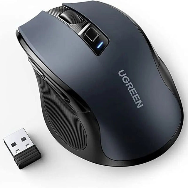 UGREEN Ergonomic 5 - Level 6 Buttons Silent 2.4G Wireless Optical Mouse With Nano Receiver, 4000 DPI - Black (90545) - Ugreen India