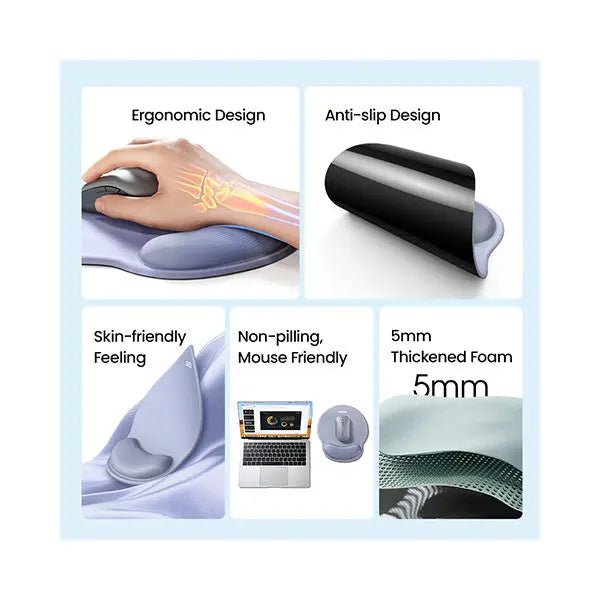UGREEN Ergonomic Mouse Pad with Wrist Rest Support, Slow Rebound Memory Foam Mouse Mat, Pain Relief Typing, Desk Mouse Pad with Easy Glide Surface and Non - Slip PU Base for Gaming and Working, Black (25245) - Ugreen India