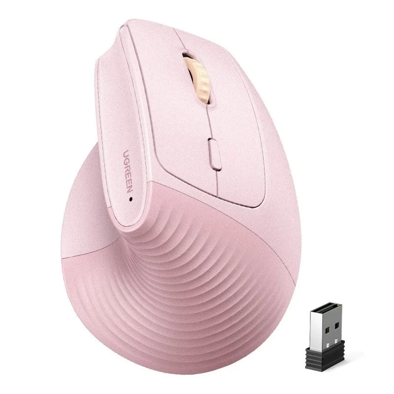 UGREEN Ergonomic Wireless Vertical Mouse, 2.4G & Bluetooth Dual Mode, 4000 DPI, 57° Vertical Angle Silent Mouse for Laptop,Tablet,PC, Pink (65666)