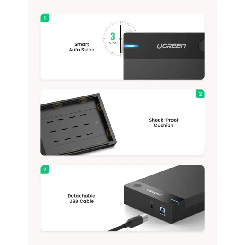 UGREEN External Enclosure for 3.5 2.5" SATA SSD HDD USB 3.0 to SATA III Hard Drive Case with UASP(50422) - Ugreen India