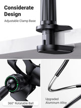 UGREEN Gooseneck Clip Phone Holder for Bed Desk Cell Phone Mount Flexible Lazy Long Arm Clamp Headboard Hand Free Overhead Video Recording Compatible with iPhone Pro Max Samsung Galaxy Ultra, 3.0 ft (80906) - Ugreen India