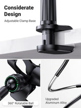 UGREEN Gooseneck Clip Phone Holder for Bed Desk Cell Phone Mount Flexible Lazy Long Arm Clamp Headboard Hand Free Overhead Video Recording Compatible with iPhone Pro Max Samsung Galaxy Ultra, 3.0 ft (80906) - Ugreen India