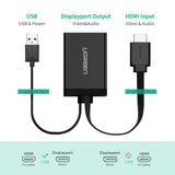 Ugreen Hdmi Male + Usb to DisplayPort Female Converter 4k@30Hz, 1080P@60Hz, 0.5m (40238) - Ugreen India