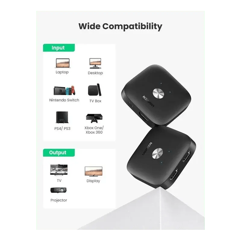 UGREEN HDMI Switch 2 In 1 Out, Bi - Directional HDMI Splitter Support 4K@60Hz, Full HD 1080P, 3D Compatible with TV, Monitor, Projector (80126) - Ugreen India