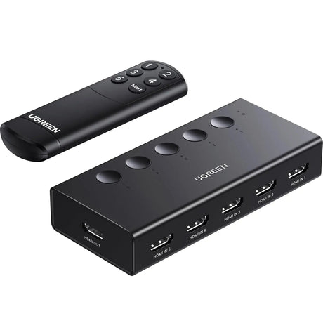 UGREEN HDMI Switch 5 in 1 Out 2.0 4K@60Hz Switcher with Remote 5 Port Selector Box Support 3D CEC HDR HDCP2.2 Compatible with PS5/4/3 Xbox Fire Stick, Black (90512) - Ugreen India