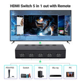 UGREEN HDMI Switch 5 in 1 Out 2.0 4K@60Hz Switcher with Remote 5 Port Selector Box Support 3D CEC HDR HDCP2.2 Compatible with PS5/4/3 Xbox Fire Stick, Black (90512) - Ugreen India