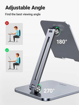 UGREEN Height Adjustable Aluminum Portable Mobile / Tablet Stand Compatible with ipad pro 12.9, 9.7, 10.5, ipad air Mini 4 3 2, iPhone 12 pro max, Nintendo Switch Tabletop etc. (40393) - Ugreen India