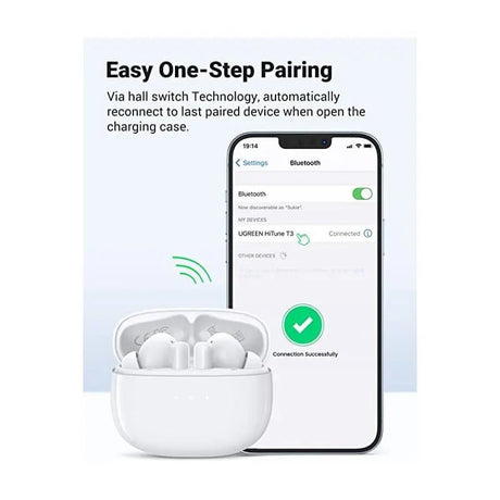 UGREEN HiTune T3 ANC Wireless Earbuds, Bluetooth 5.2 in - Ear Headphones with Active Noise Cancelling, Transparency Mode, Deep Bass, Clear Calls, Touch Control, 24H Playtime, USB - C Fast Charging – White (90206) - Ugreen India