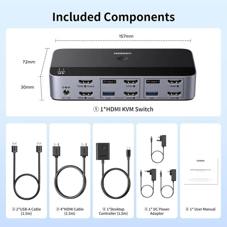UGREEN KVM Switch Dual Monitor | 2 PCs to 2 Displays | 4K 60Hz USB 3.0 | Model 55455 - Ugreen India