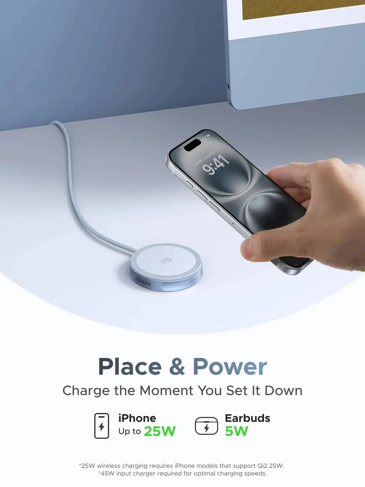 UGREEN MagFlow wireless charging pad for compatible iPhone and earbuds cases