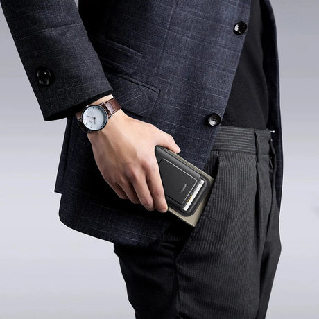 UGREEN Magnetic Mobile Phone Card Holder Leather Wallet Stand Compatible with iPhone 15/14/13/12 Series, Not for 13/12 Mini, Minimalist (Mini Not Included), Black(45165) - Ugreen India
