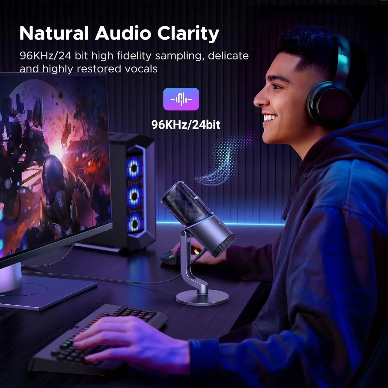 UGREEN CM769 microphone recording 24-bit 96kHz audio for PC gaming and streaming