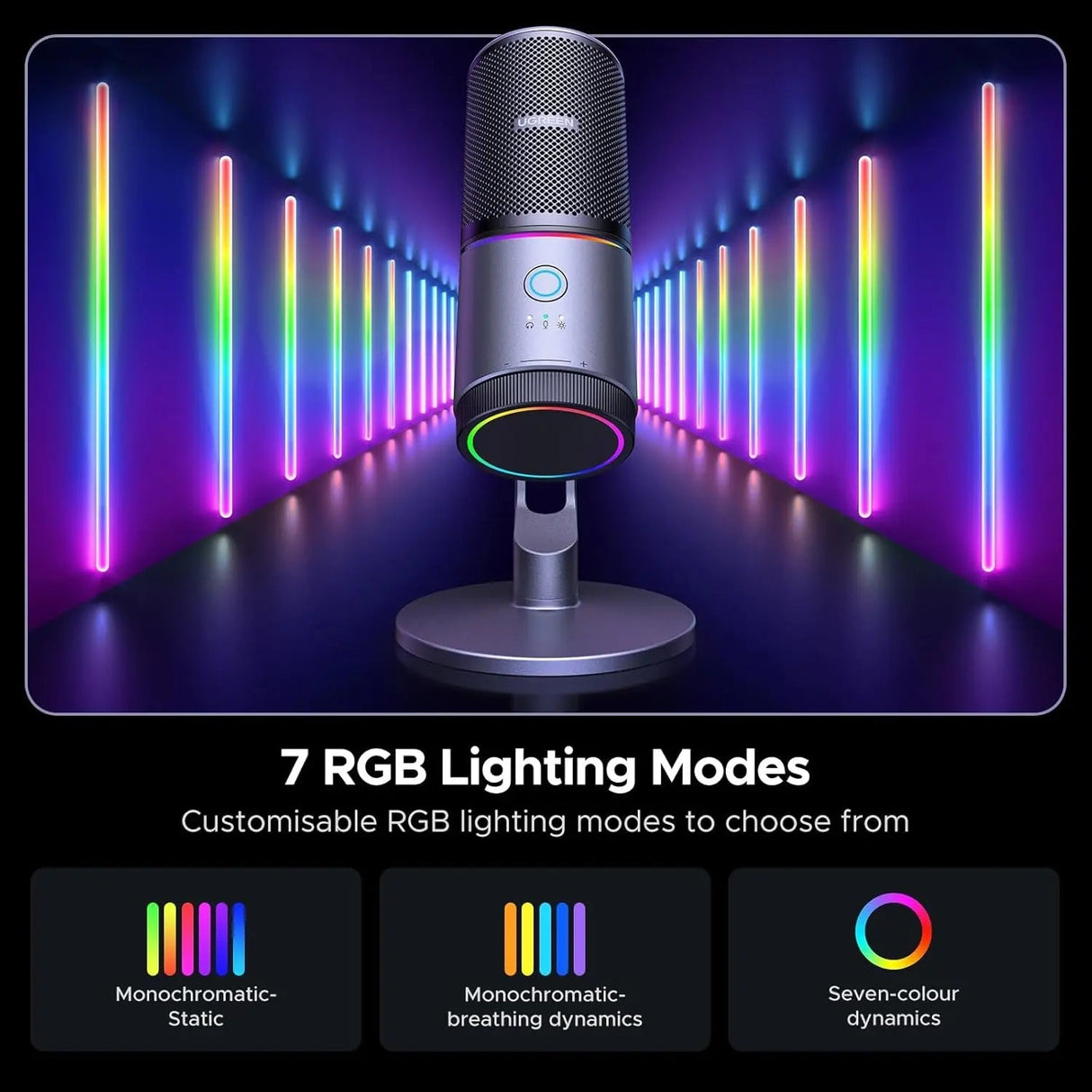 UGREEN Microphone for PC, USB Mic with RGB Lights, Mute Button, 24bit/96kHz, Cardioid Polar Pattern, Volume Control, Condenser Microphone for Streaming, Gaming, Podcasting, Recording, Laptop, PS5 (35629) - Ugreen India