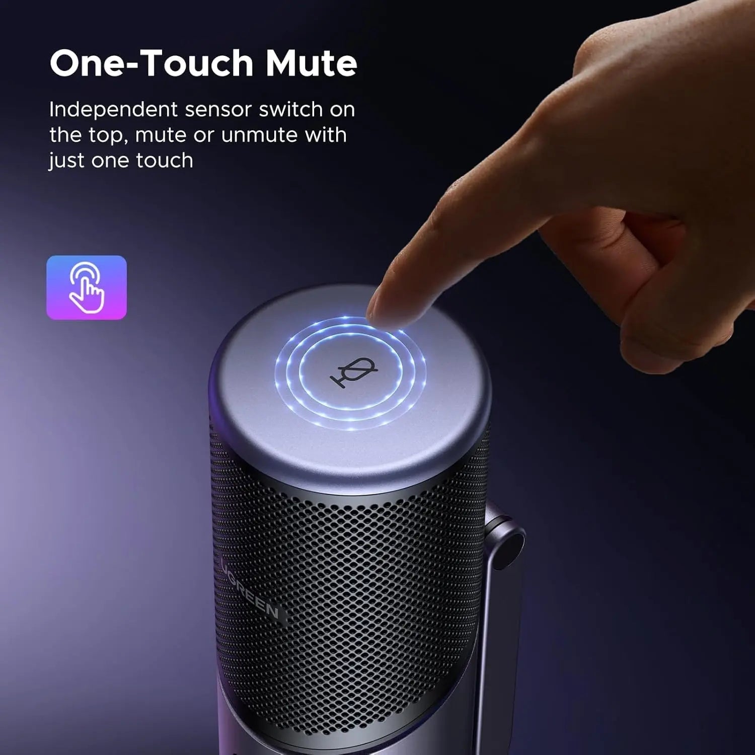 Top touch-sensitive mute control on UGREEN CM769 USB desktop microphone