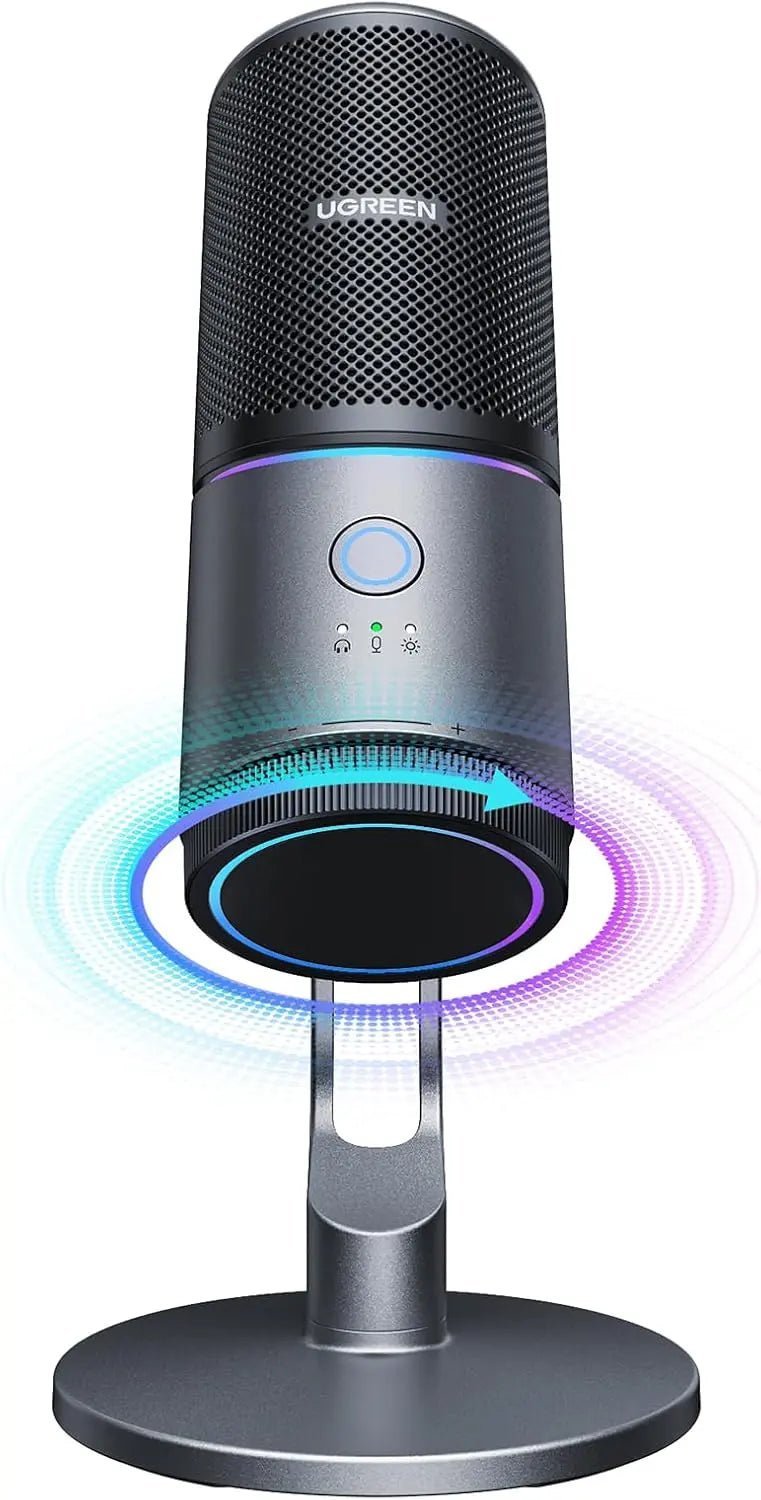 UGREEN CM769 USB condenser microphone with RGB light ring and desktop stand