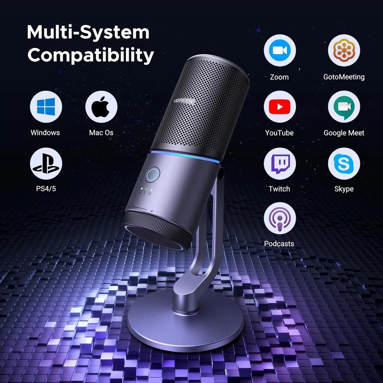 UGREEN CM769 USB microphone compatibility with Windows, macOS, PS4, PS5 and communication apps