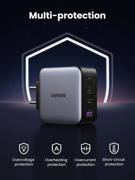 UGREEN Nexode 100W USB - C Charger, 4 - Port GaN II Fast Charging Block with 3×USB - C & 1×USB - A, Compact Wall Charger for MacBook Pro, iPhone 15, iPad, Galaxy, Steam Deck & Laptops (15254) - Ugreen India