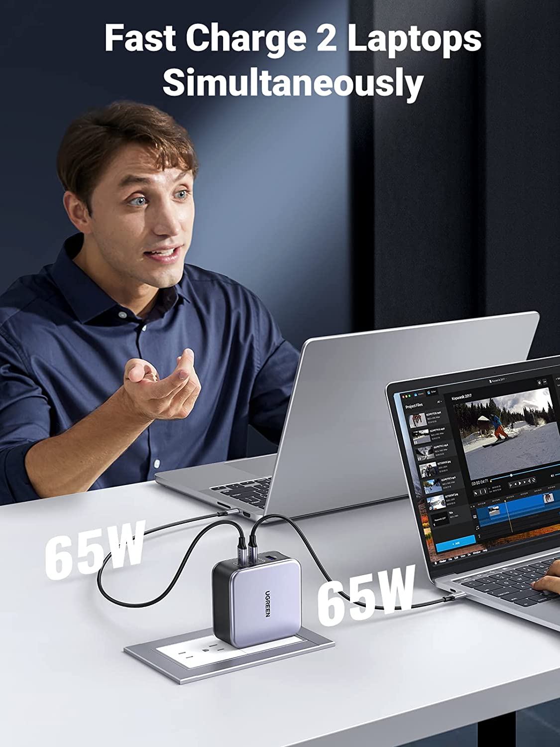UGREEN Nexode CD289 90549 140W 3-port GaN charger fast charges two laptops simultaneously