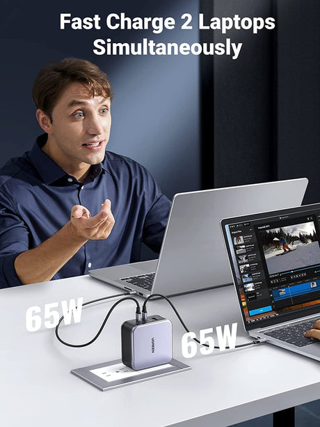 UGREEN Nexode CD289 90549 140W 3-port GaN charger fast charges two laptops simultaneously