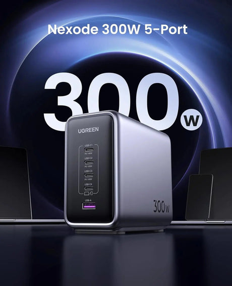 UGREEN Nexode 300W USB - C GaN Tech PD 3.1 Fast Charger, Desktop Charging Station with 5 Ports (4×USB - C + 1×USB - A), Ultra - Powerful for MacBook Pro, iPhone 15, iPad, Galaxy, Steam Deck & Laptops (90903B) - Ugreen India