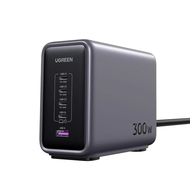 UGREEN Nexode 300W USB - C GaN Tech PD 3.1 Fast Charger, Desktop Charging Station with 5 Ports (4×USB - C + 1×USB - A), Ultra - Powerful for MacBook Pro, iPhone 15, iPad, Galaxy, Steam Deck & Laptops (90903B) - Ugreen India