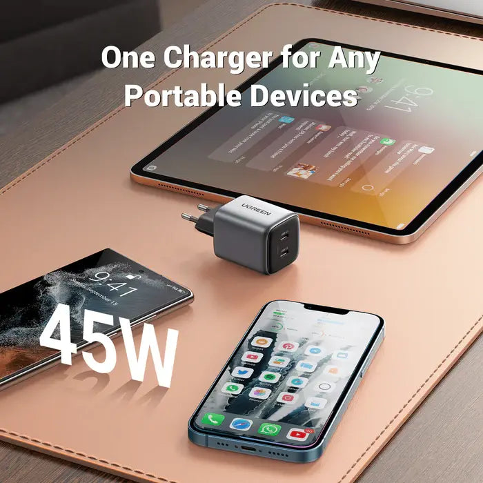 UGREEN 45W Nexode 2-Port USB C Charger GaN II Tech Galaxy S22 Ultra S21 MacBook Air iPhone 14 Pro Max Plus Wall (90573)