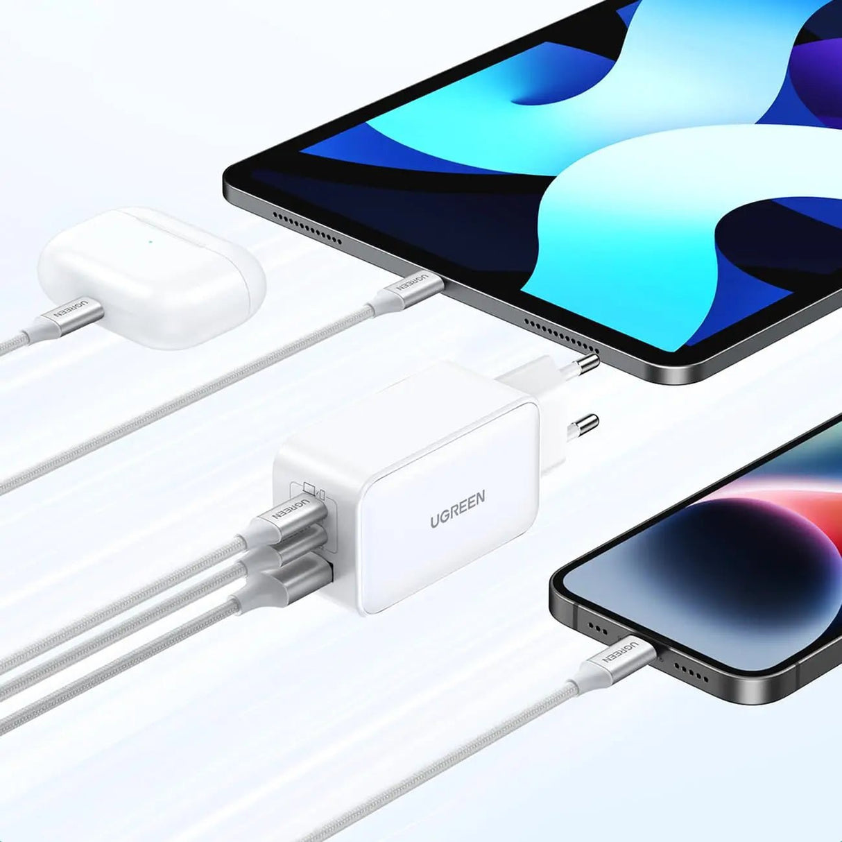UGREEN Nexode 65W GaN Fast Charger, 3 - Port USB - C PD & USB - A Wall Charger with PPS Support, Compact Foldable Plug for MacBook Air, iPad Pro, iPhone 15/14, Galaxy S24/S23, Pixel & More – White (15334) - Ugreen India