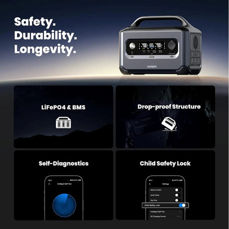 Ugreen PowerRoam 600W Portable Power Station, 680Wh Solar Generator, 1.5H Fast Charging, LiFePO4 Battery, 600W AC Outlets, Generator for Home Emergency Backup/Outdoor Camping/RVs (Solar Panel Optional) 15050 - Ugreen India