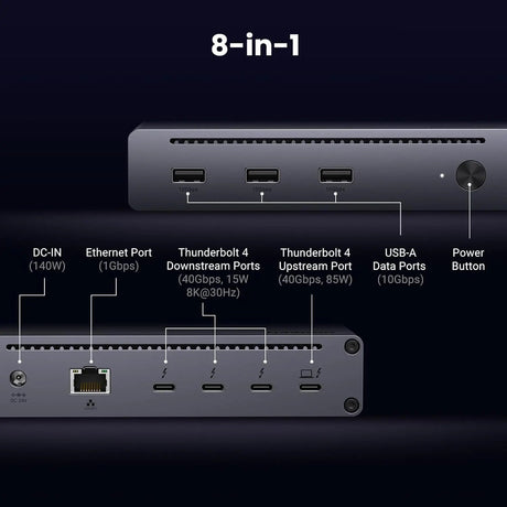 UGREEN Revodok Max 208 Thunderbolt 4 Dock, 8 - in - 1 40Gbps Thunderbolt 4 Hub with 3 x Thunderbolt 4 Dual 4K@60Hz or Single 8K Display, 85W Charging, Gigabit Ethernet, 3 x USB A 3.2 for MacBook Laptops (25053) - Ugreen India