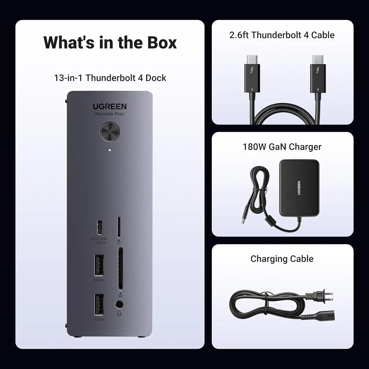UGREEN Revodok Max 213 Thunderbolt 4 Dock, 13 - in - 1 40Gbps Docking Station with Dual 4K@60Hz or Single 8K Display, 90W Charging for Laptop, 2.5GbE, SD/TF 4.0 for MacBook Windows PC Laptops and More (25054) - Ugreen India