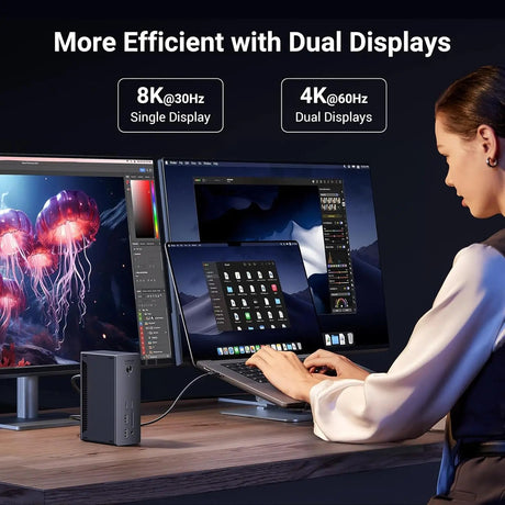 UGREEN Revodok Max 213 Thunderbolt 4 Dock, 13 - in - 1 40Gbps Docking Station with Dual 4K@60Hz or Single 8K Display, 90W Charging for Laptop, 2.5GbE, SD/TF 4.0 for MacBook Windows PC Laptops and More (25054) - Ugreen India