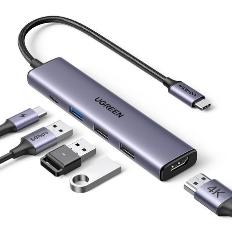 UGREEN Revodok USB C Hub HDMI 4K with PD Charge 100W Powered 5 in 1 USB C to USB 3.0 Adapter Compatible with iPhone 15 Plus Max MacBook Pro Air XPS Surface Pro 9GB iPad Pro Air Galaxy Tab S9 (15495) - Ugreen India