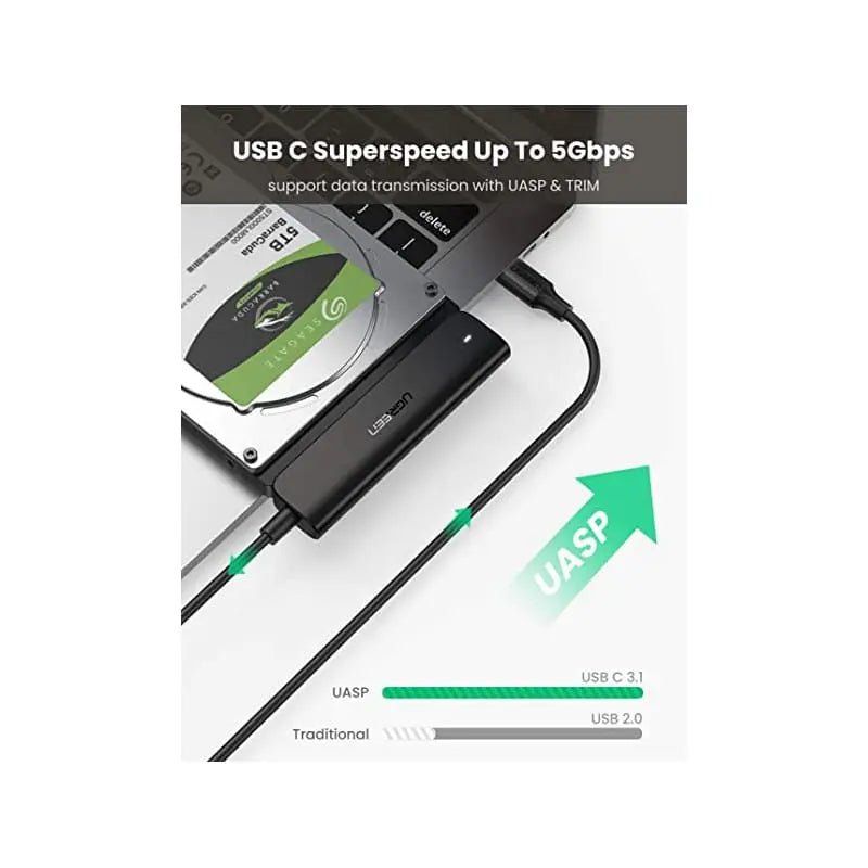 UGREEN SATA to USB C Adapter Cable, External Hard Drive Converter for 2.5" SSD and HDD, USB 3.1 Gen 2 6Gbps High Speed Data Transfer Cord Compatible with Samsung, Crucial, Kingston, WD, Seagate, Laptop, PC – Black (70610) - Ugreen India