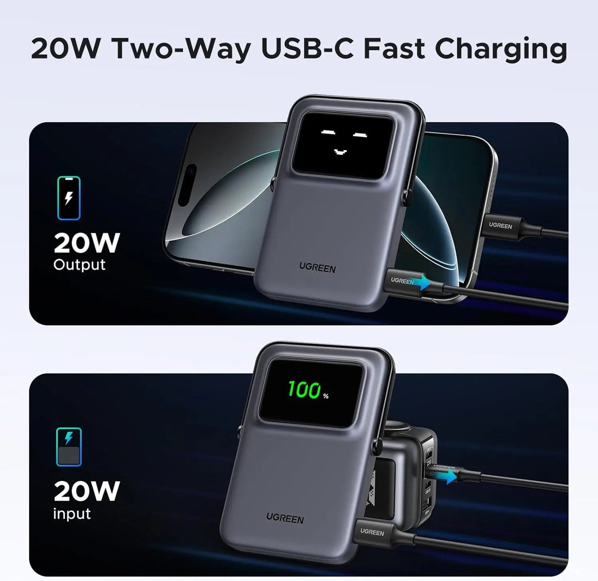 UGREEN Uno Magnetic Power Bank 5000mAh Compatible with Magsafe, Wireless Portable Charger with USB C 20W Fast Charging Battery Pack Compatible with iPhone 15 Pro Max, 15,14 Plus, 13 Series, Black (35605B) - Ugreen India
