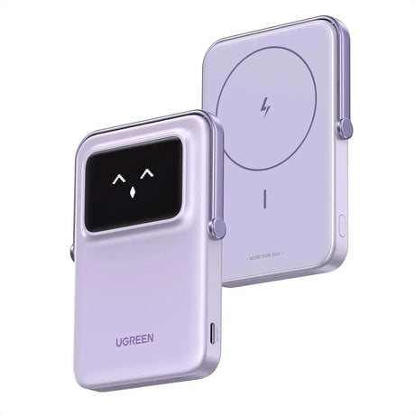 UGREEN Uno Magsafe Power Bank 5000mAh Magnetic Battery Pack 20W Fast Charging Portable Charger with Foldable Stand Emoji TFT Display Powerbank for iPhone 16 Pro Max/15 Plus/14/13/12 Series, Purple (35606) - Ugreen India