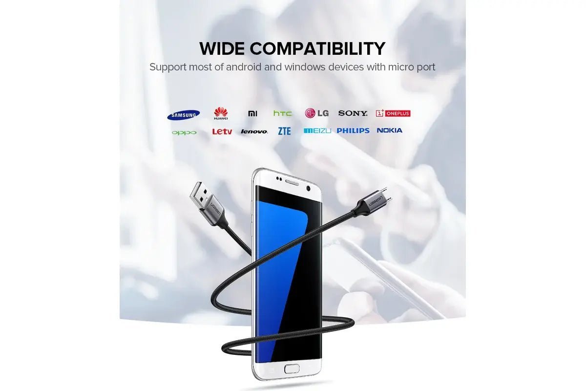 UGREEN USB 2.0 A to Micro USB Cable (0.25 m), Nickel - Plated Connectors with Aluminum Braid, Fast Charge & Data Sync Cord for Smartphones, Tablets, Cameras, and More – Model 60144 - Ugreen India