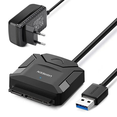 UGREEN USB 3.0 to SATA Adapter Cable, External Hard Drive Converter for 2.5"/3.5" SATA HDD and SSD, 5Gbps High Speed Data Transfer Cord with 12V Power Supply Compatible with Seagate, WD, Samsung, Laptop, PC – Black (20611) - Ugreen India