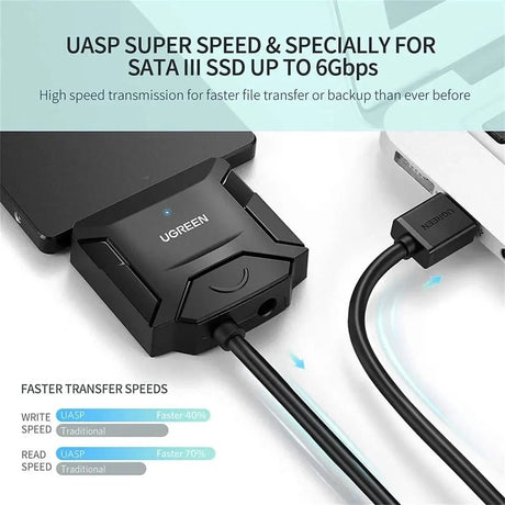 UGREEN USB 3.0 to SATA Adapter Cable, External Hard Drive Converter for 2.5"/3.5" SATA HDD and SSD, 5Gbps High Speed Data Transfer Cord with 12V Power Supply Compatible with Seagate, WD, Samsung, Laptop, PC – Black (20611) - Ugreen India