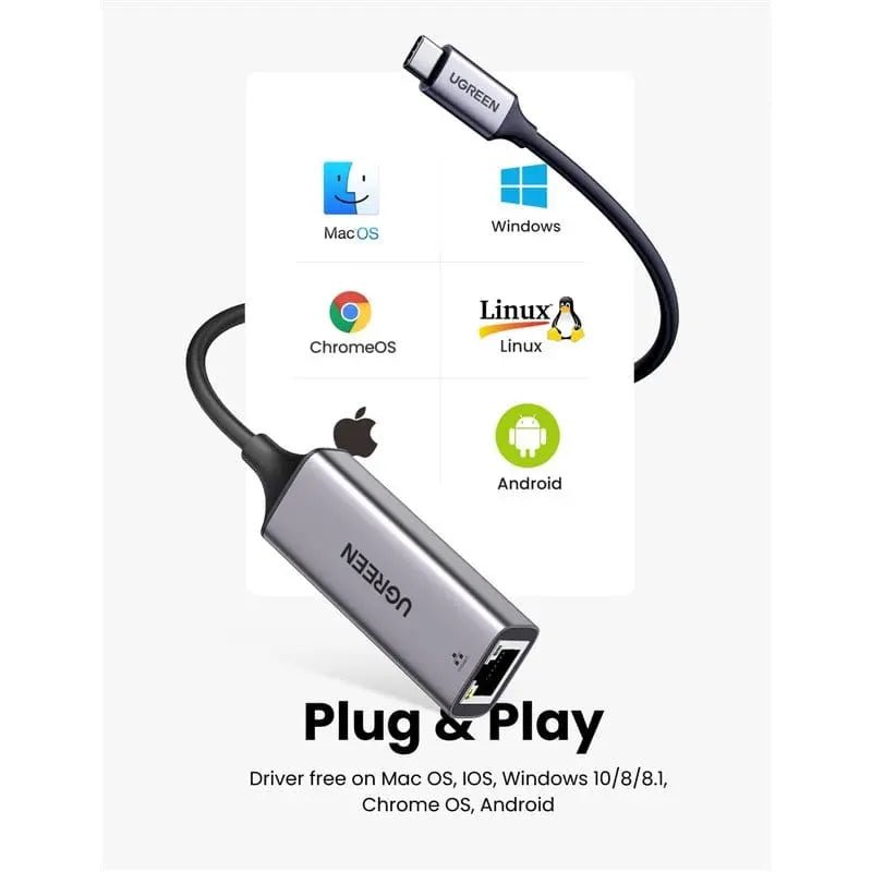 UGREEN USB C to Ethernet Adapter RJ45 to Thunderbolt 3 Type C Gigabit Network LAN 1000Mbps Converter Compatible with MacBook Pro Air iPad Pro Surface Book Chromebook Dell XPS Galaxy S20 S10, and More (50737) - Ugreen India