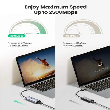 UGREEN USB C to RJ45 Adapter 2.5G, Thunderbolt 3 Compatible USB - C to Ethernet Network Adapter with Aluminum Case, Gigabit LAN for MacBook Pro/Air, iPad Pro, Dell XPS, Surface, Windows, Linux – (70446) - Ugreen India