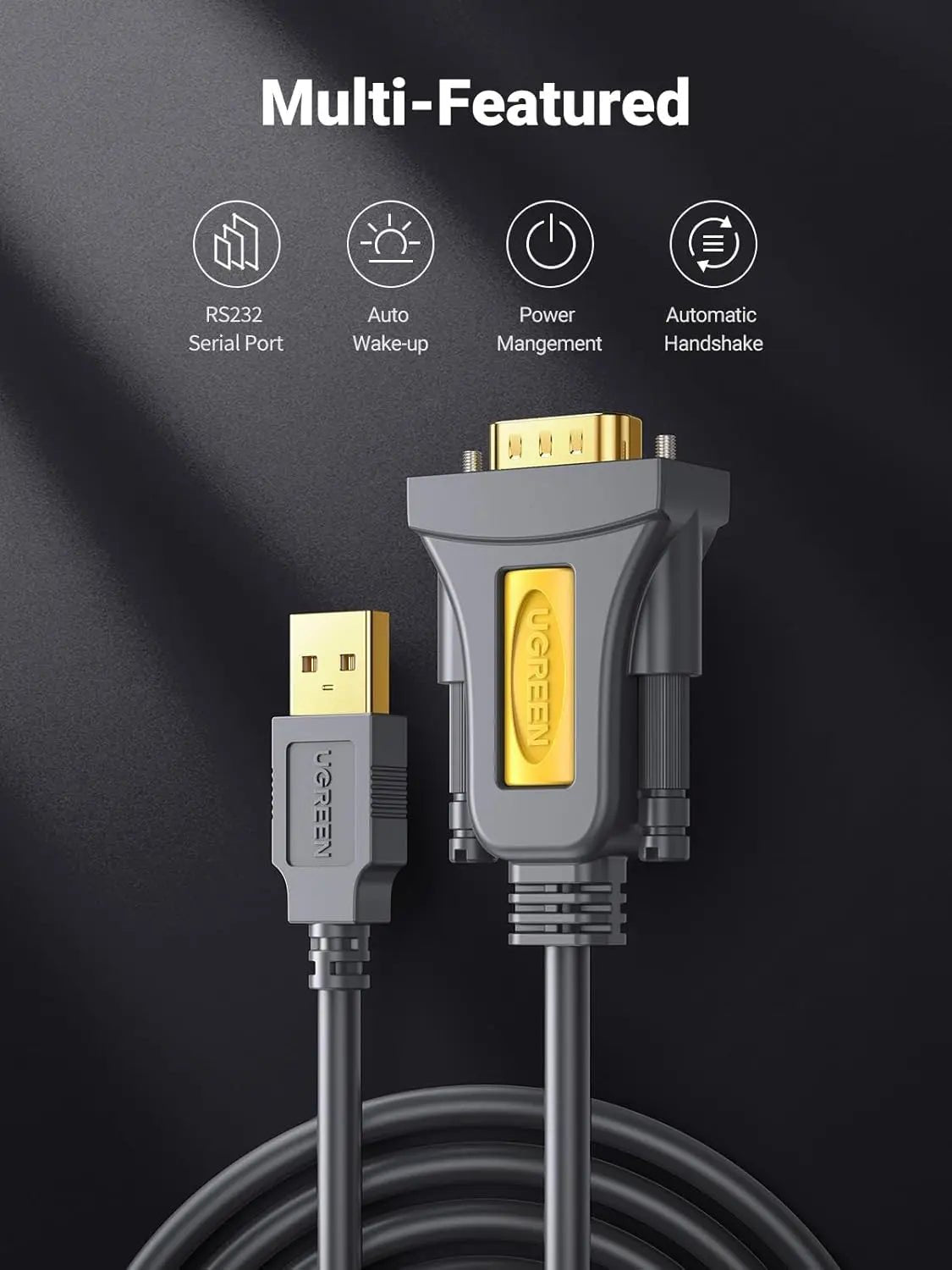 Ugreen USB to RS232 DB9 Serial Male Converter Adapter Cable with FTDI Chipset Gold Plated Driverless for Win8.1 8 Compatible with 8 7 Vista XP 2000 and Mac OS X 10.6 and Above 3ft 1m PL2303 10ft (20223) - Ugreen India