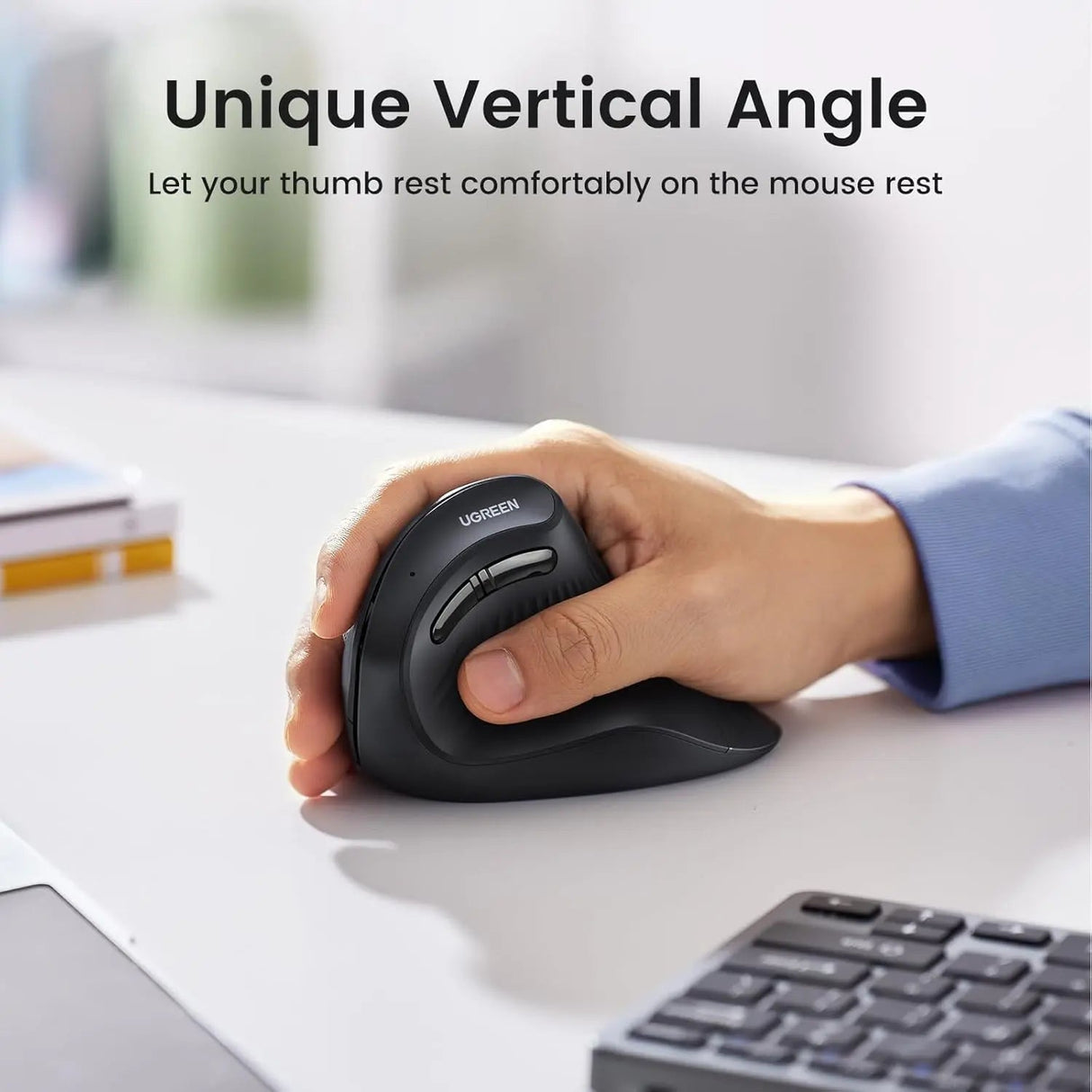 UGREEN Vertical Ergonomic Mouse Wireless (Bluetooth 5.0+2.4G) with 5 Buttons, 1000/16000/2000/4000 DPI, Prevention of Mouse Arm Compatible with PC/Laptop/Tablet, Black (25444) - Ugreen India