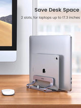 UGREEN Vertical Laptop Stand for Desk Dual Slot Laptop Stand Holder Adjustable Dock Aluminum Desktop Stand Compatible for MacBook Air Pro, Microsoft Surface Laptop 4, LG Gram 17, Lenovo Yoga 7i, Grey (60643) - Ugreen India
