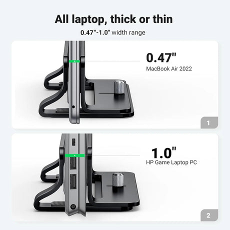 UGREEN Vertical Laptop Stand Holder for desk Adjustable, Aluminum Dock, Compatible with MacBook, Surface Book, Chromebook, up to 15.6 Inch, Black (25706) - Ugreen India