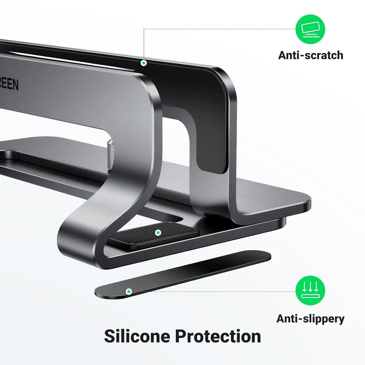 UGREEN Vertical Laptop Stand Holder for Desk Adjustable, Aluminum Dock, Compatible with MacBook, Surface Book, Chromebook, up to 15.6 Inch, Grey (20471) - Ugreen India