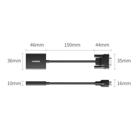 UGREEN VGA Male to HDMI Female Converter Adapter, 1080P@60Hz (Not Reverse Direction) Video Audio Sync, Power Supply USB - C Cable(1m) & 3.5mm Audio Cable, 1m (50945) - Ugreen India