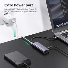 UGREEN USB C to 3 Port USB 3.0 Dock With Gigabit Ethernet, Micro USB Power for MacBook Pro Air, Dell XPS 15 13, Chromebook Pixel, Surface Book 2, Samsung S10 S9 Plus S8 Note 9 8 etc. (60718)