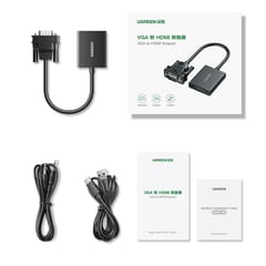 UGREEN VGA Male to HDMI Female Converter Adapter, 1080P@60Hz (Not Reverse Direction) Video Audio Sync, Power Supply USB-C Cable(1m) & 3.5mm Audio Cable, 1m (50945)